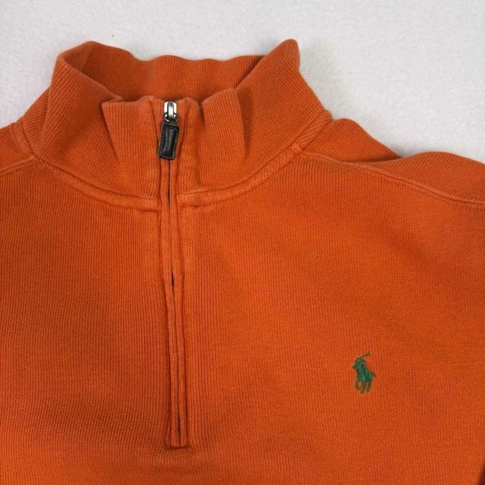 Polo Ralph‎ Lauren Quarter Zip Pullover Sweater Orange Ribbed Cotton Men's XL